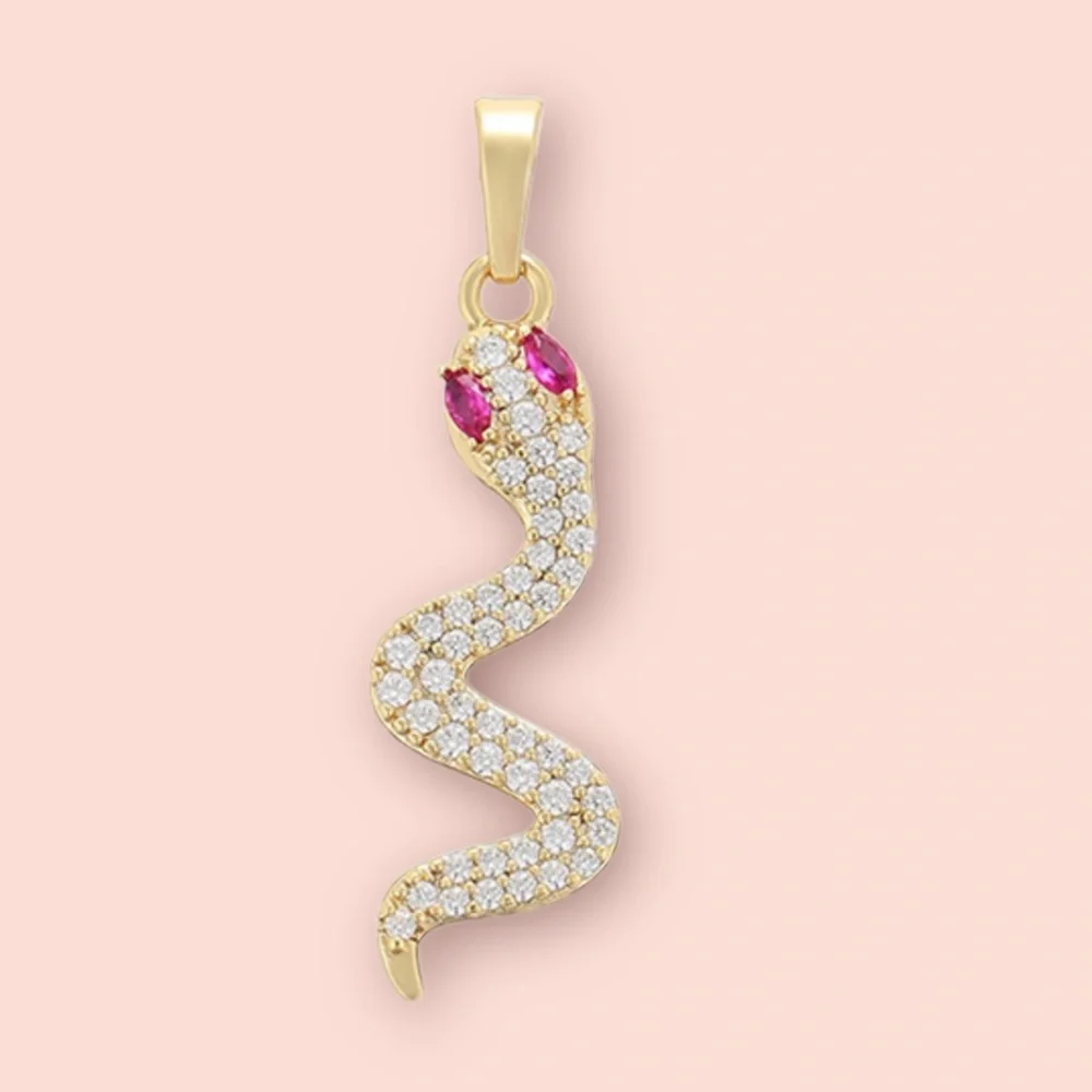Snake Necklace | 14K Gold Plated | Pink & White CZ Stone